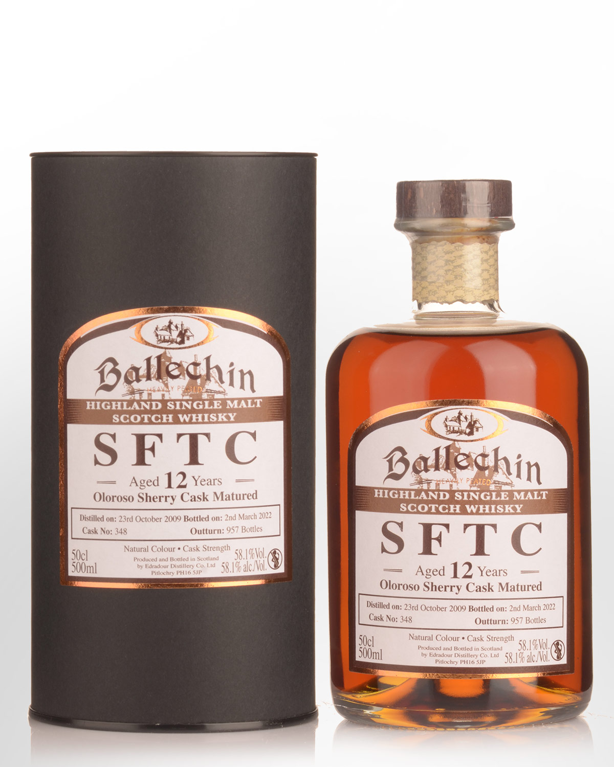 2009 Edradour Ballechin Straight from the Cask 12 Year Old Sherry Cask Matured Cask Strength Single Malt Scotch Whisky (500ml) - 58.1%