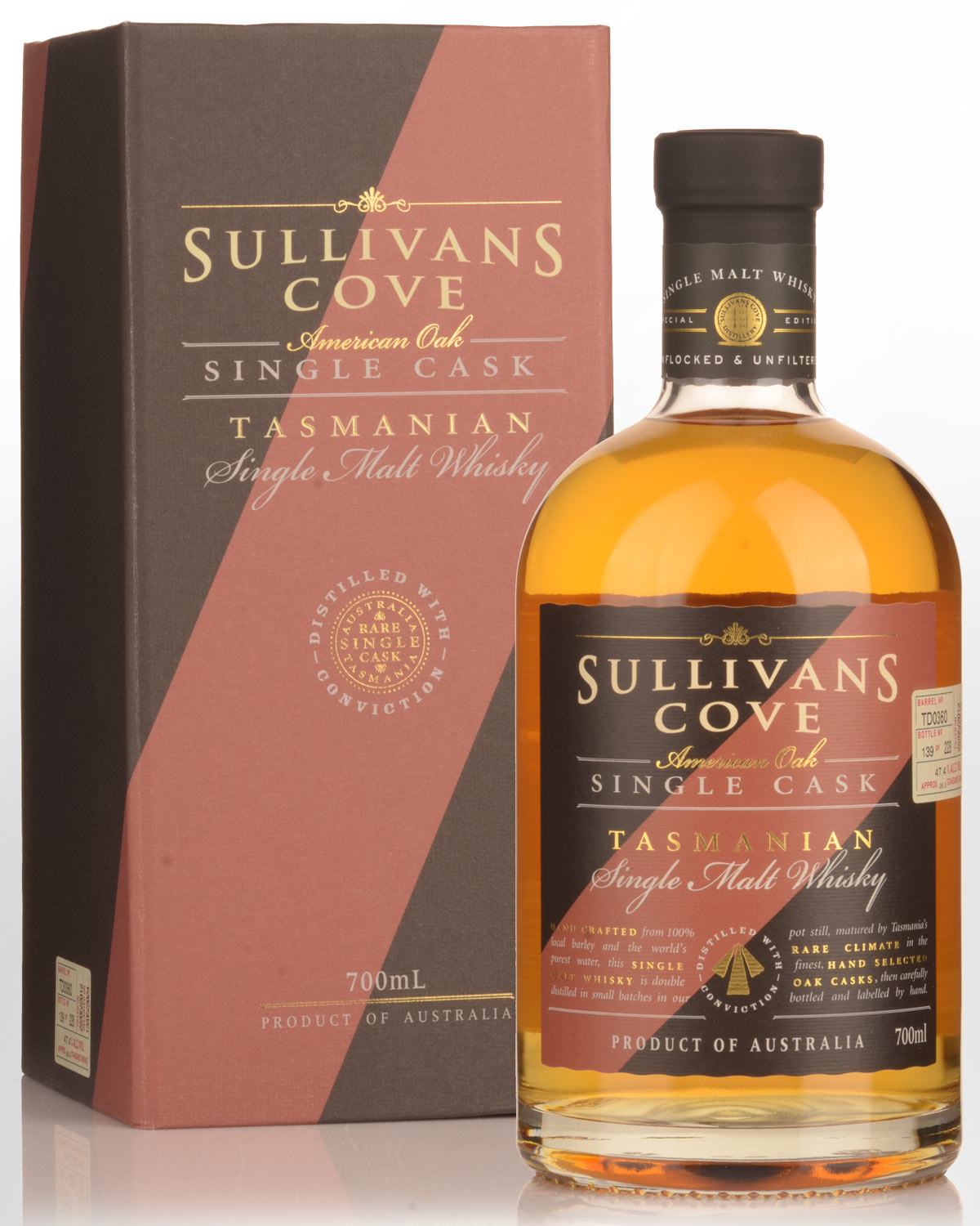Sullivans Cove Single Cask TD0360 American Oak Second Fill Single Malt Australian Whisky (700ml)