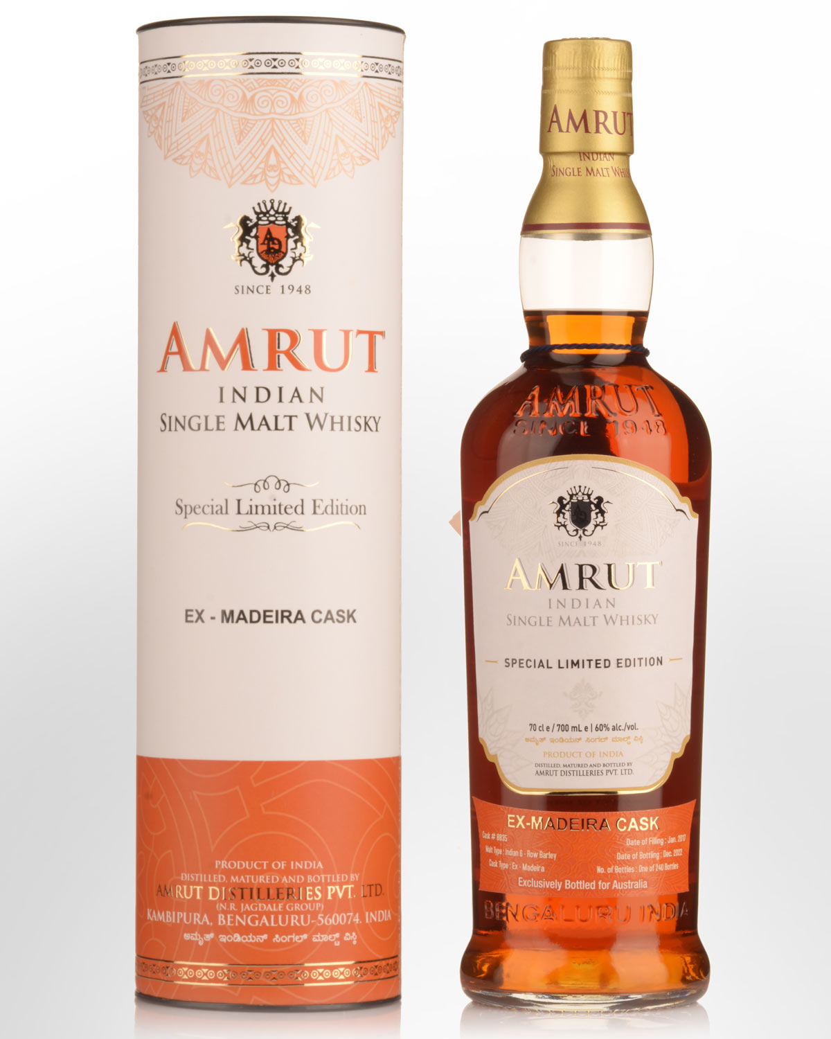 2017 Amrut Single Cask #8835 Australian Exclusive Ex-Madeira Cask 5 Year Old Single Malt Indian Whisky (700ml)