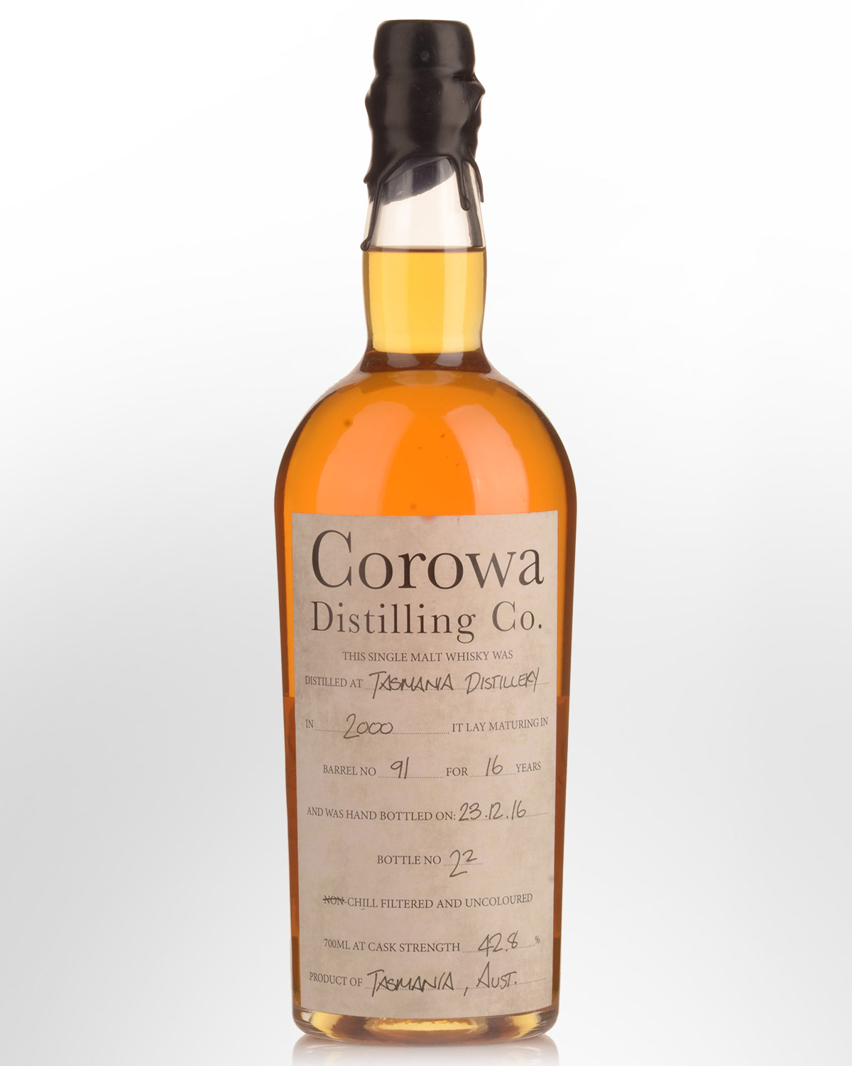 Sullivans Cove 16 Year Old (Barrel #91 bottled by Corowa Distillery) Cask Strength Single Malt Australian Whisky (700ml)