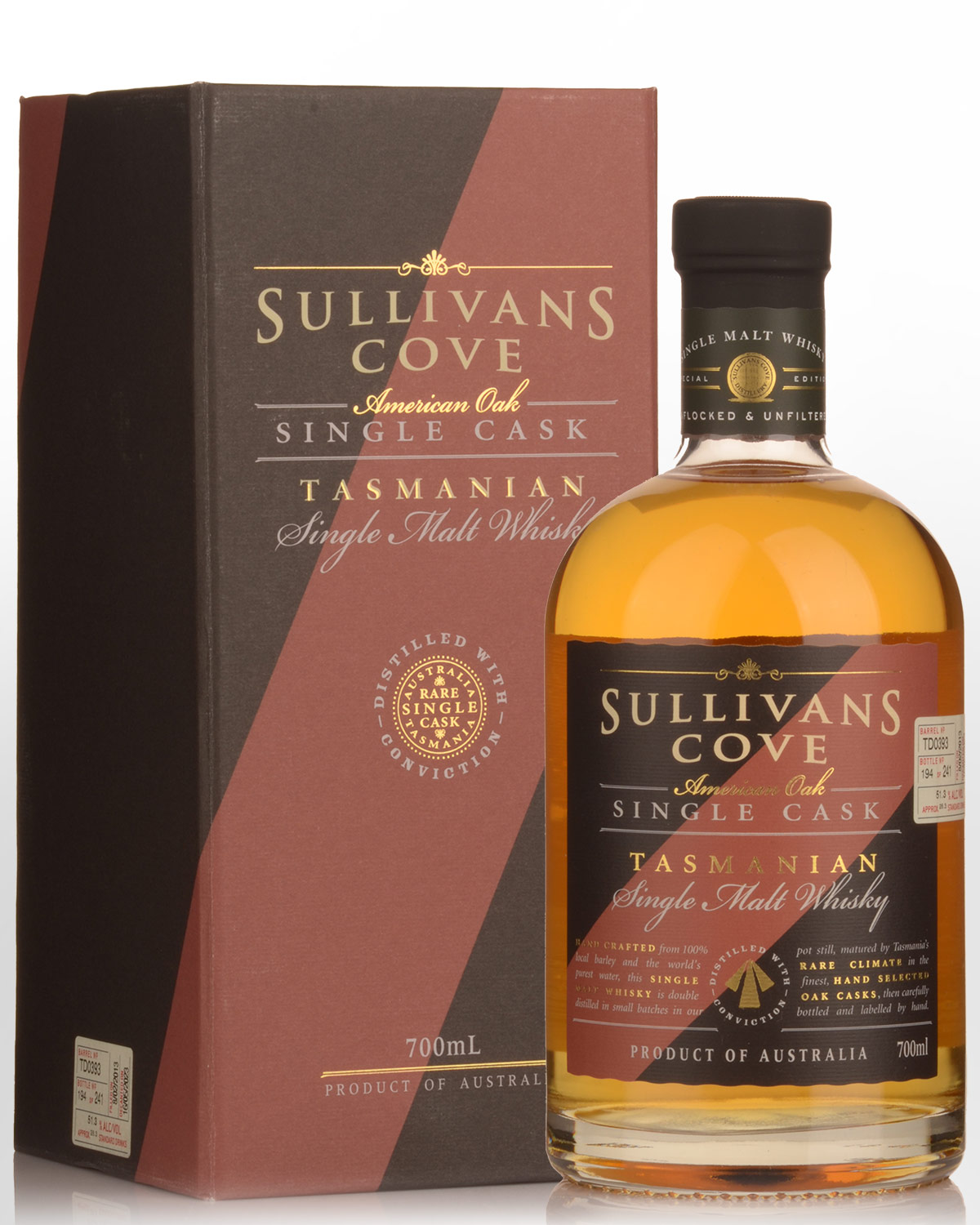 Sullivans Cove Single Cask TD0393 American Oak Second Fill Single Malt ...