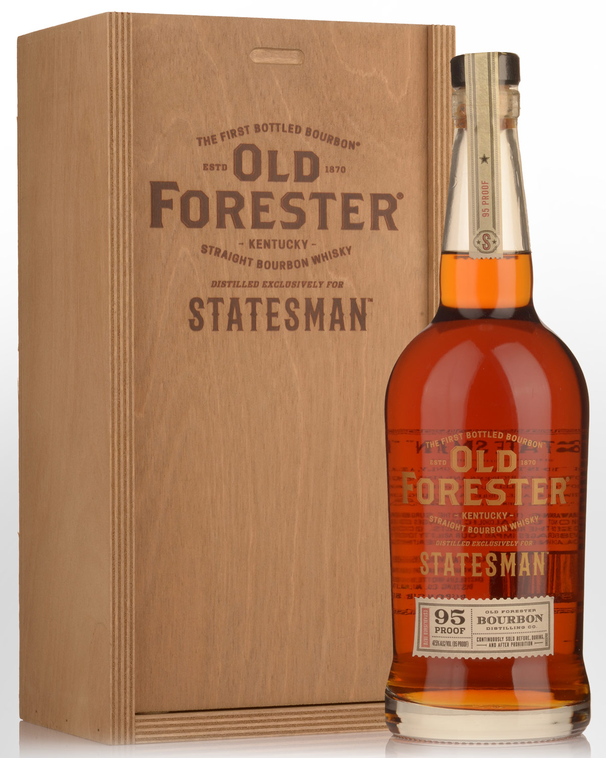 Old Forester Statesman 95 Proof Bourbon Whiskey (750ml) - Wooden Presentation Box