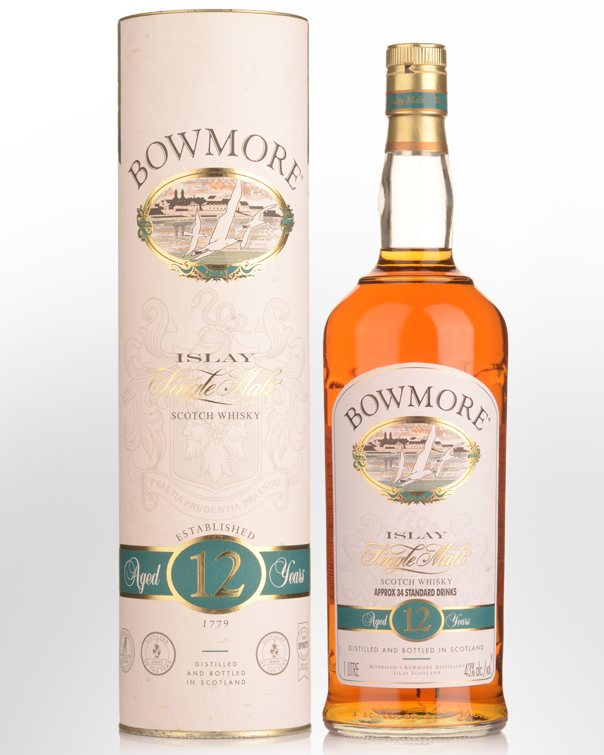 Bowmore 12 Year Old Single Malt Scotch Whisky (1000ml) - 1990s Bottling