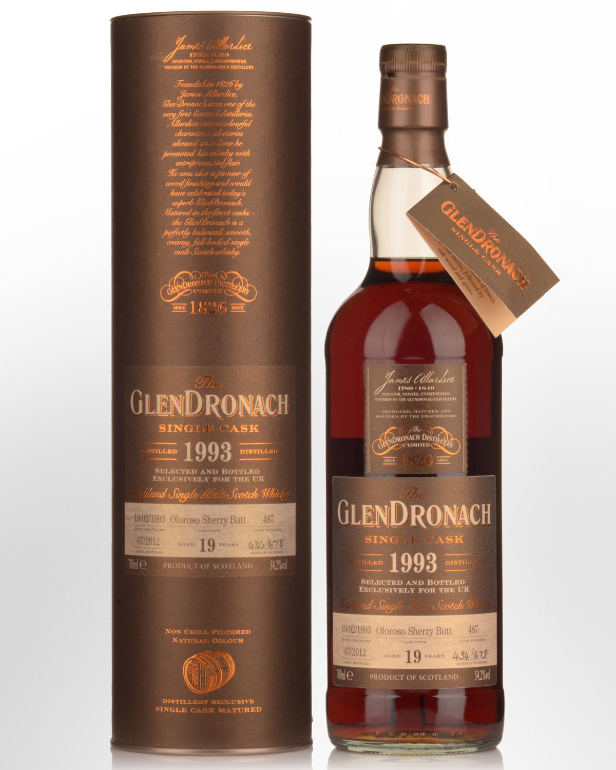 1993 Glendronach Single Cask No.487 Oloroso Sherry Butt 19 Year Old Cask Strength Single Malt Scotch Whisky (700ml) - UK Exclusive Bottling