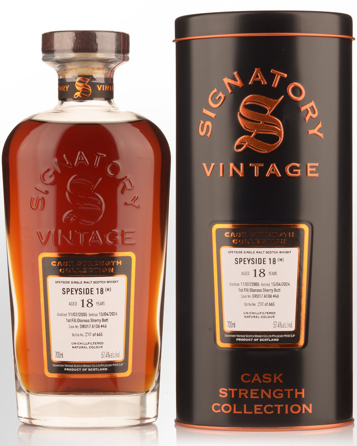 2005 Signatory Vintage Speyside 18 (M) 18 Year Old Cask Strength Single Malt Scotch Whisky (700ml) - 57.4%