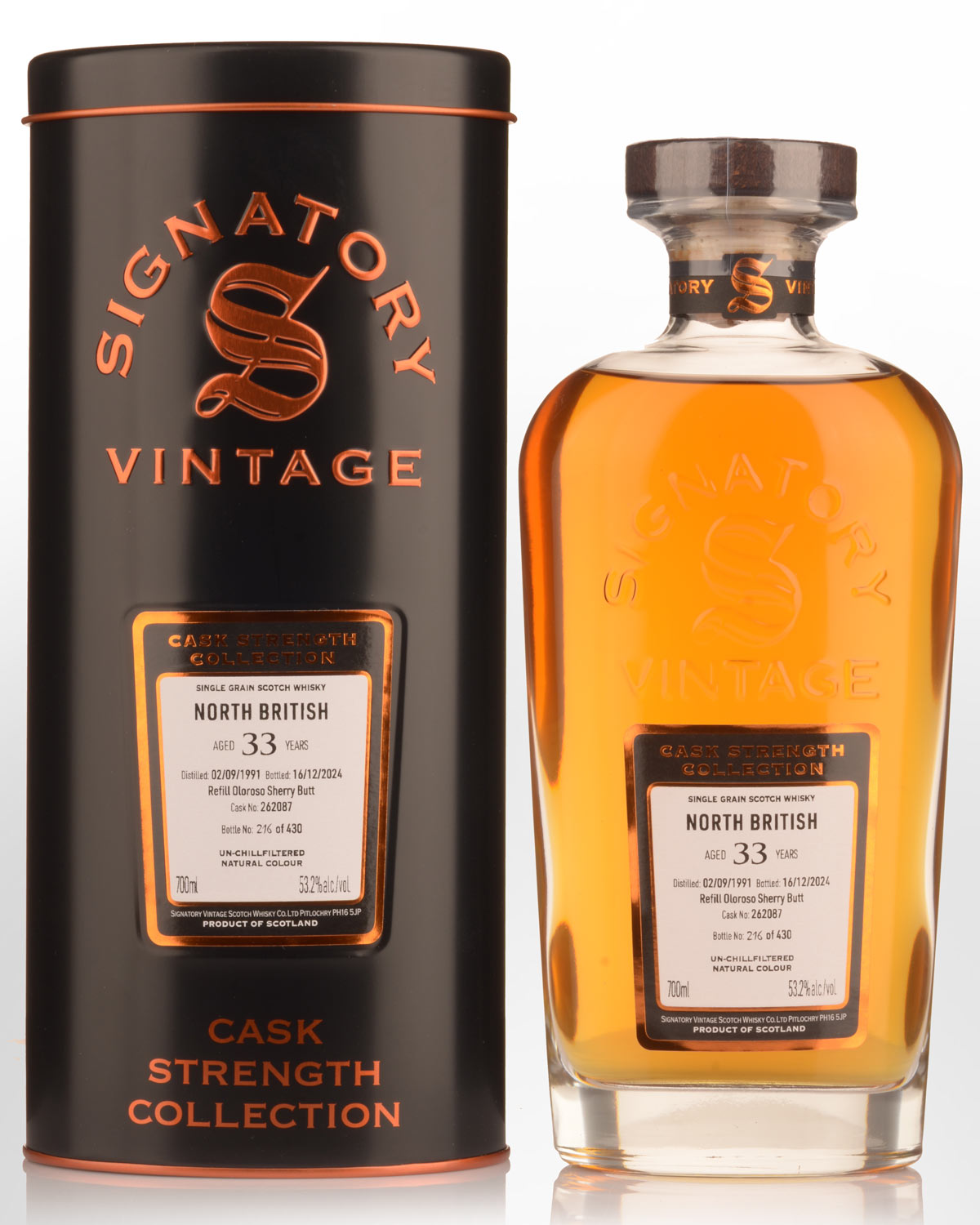 1991 Signatory Vintage North British 33 Year Old Cask Strength Single Grain Scotch Whisky (700ml)