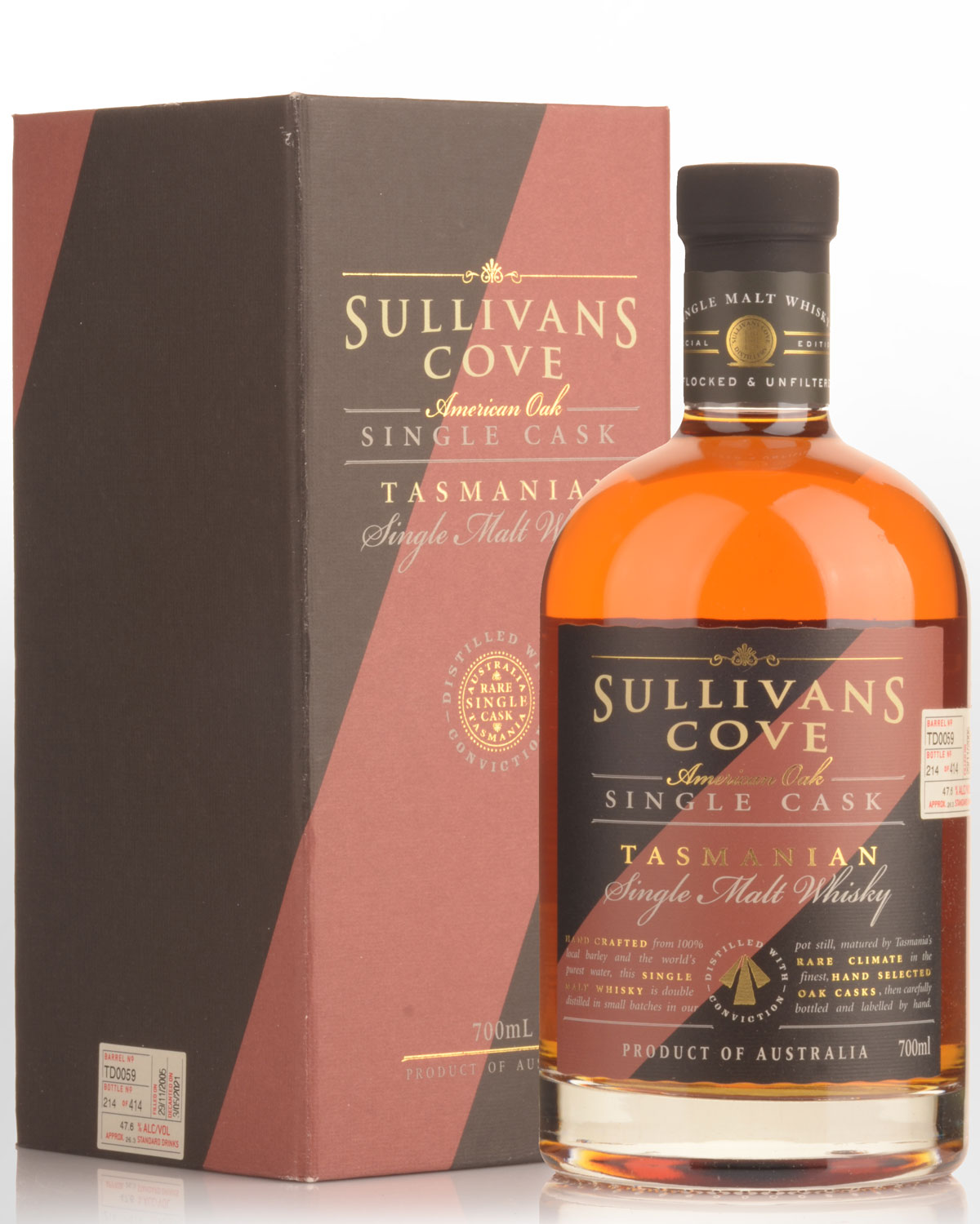 Sullivans Cove Single Cask TD0059 American Oak Second Fill Single Malt Australian Whisky (700ml)