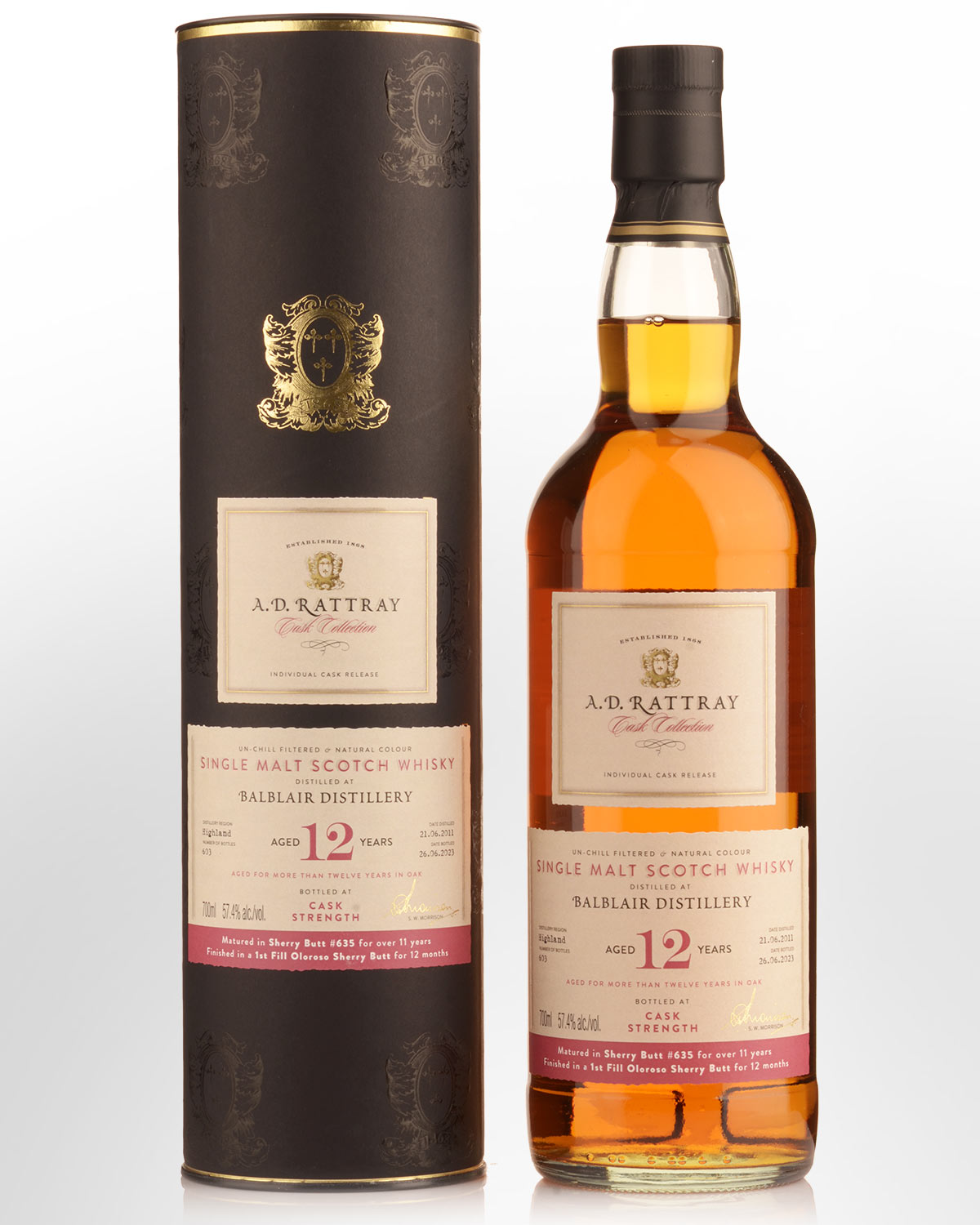 2011 A.D. Rattray Cask Collection Balblair 12 Year Old Cask Strength Single Malt Scotch Whisky (700ml)
