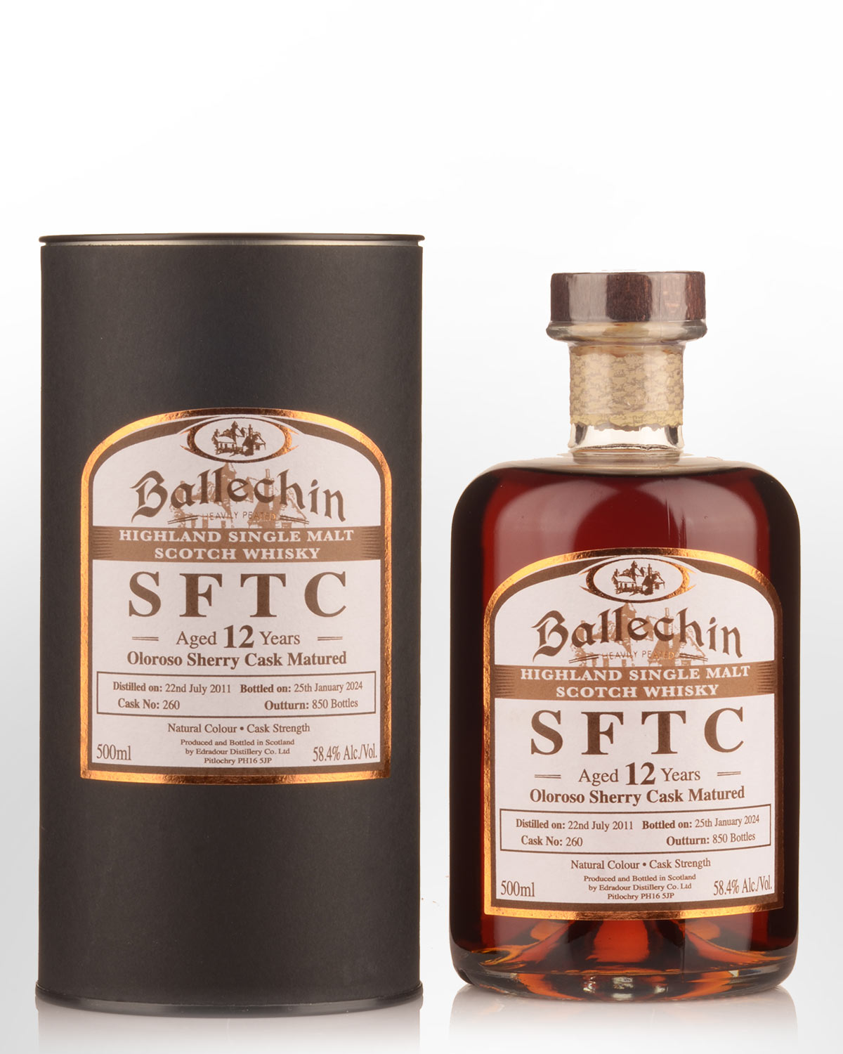 2011 Edradour Ballechin Straight from the Cask 12 Year Old Oloroso Cask #260 Cask Strength Single Malt Scotch Whisky (500ml)