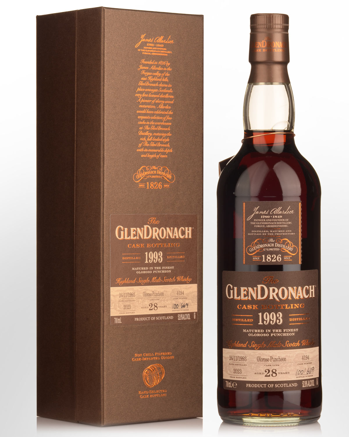 1993 Glendronach Single Cask No.4194 Oloroso Sherry Puncheon 28 Year Old Cask Strength Single Malt Scotch Whisky (700ml)