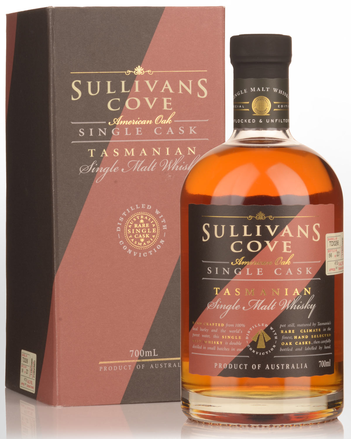 Sullivans Cove Single Cask TD0296 American Oak Second Fill Single Malt Australian Whisky (700ml)