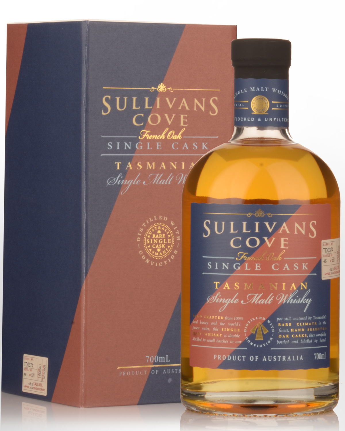Sullivans Cove Single Cask TD0374 French Oak Second Fill Single Malt Australian Whisky (700ml)