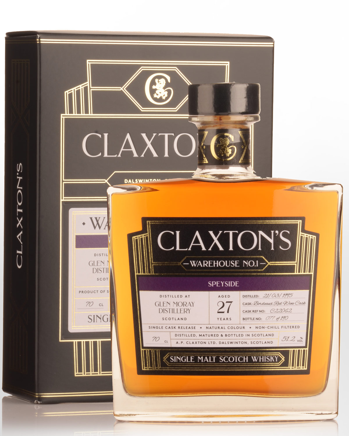 1995 Claxton's Warehouse No.1 Glen Moray 27 Year Old Cask Strength Single Malt Scotch Whisky (700ml)