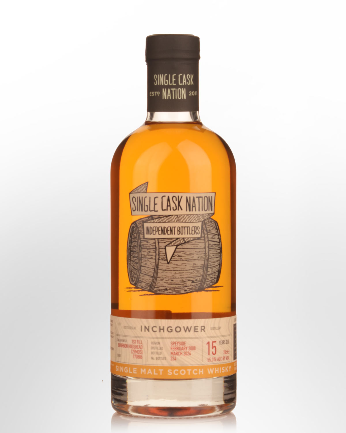 2008 Single Cask Nation Inchgower 15 Year Old Cask Strength Single Malt Scotch Whisky (700ml)