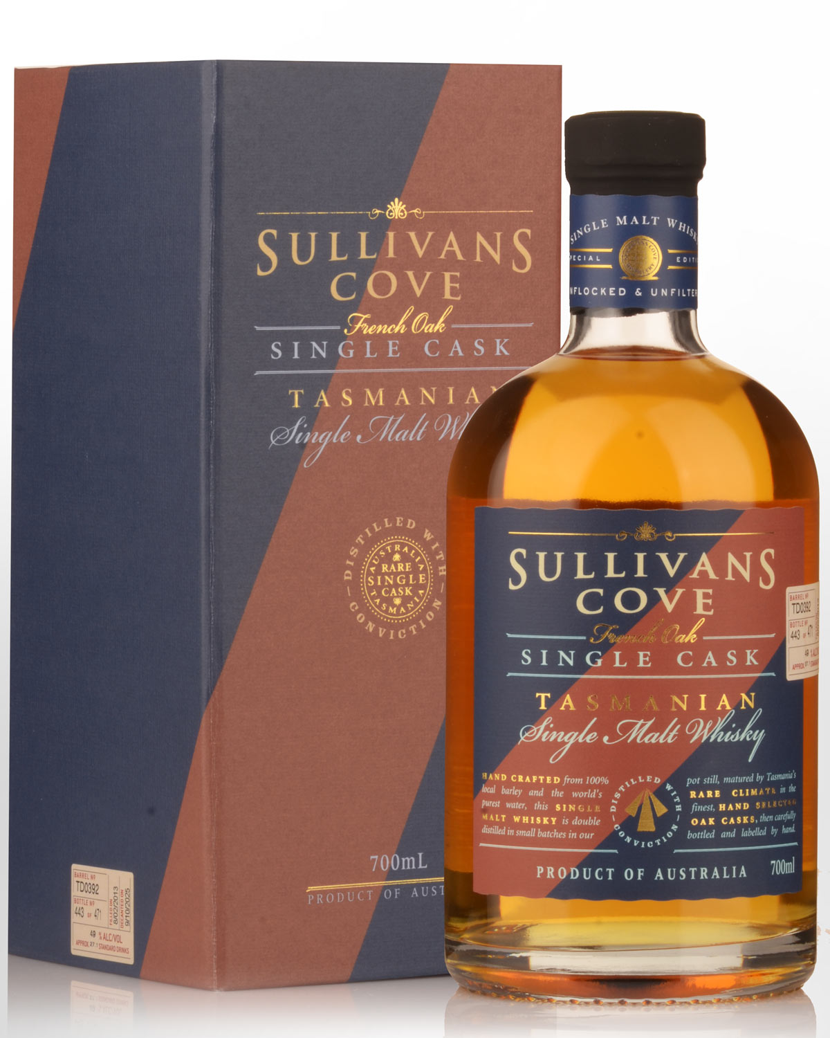 Sullivans Cove Single Cask TD0392 French Oak Second Fill Single Malt Australian Whisky (700ml)