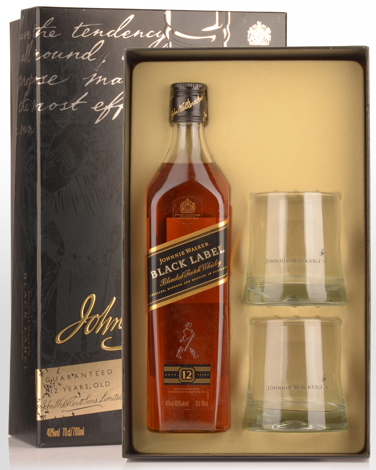 Johnnie Walker Black Label 12 Year Old Blended Scotch Whisky (700ml) - 2 Glasses Gift Pack