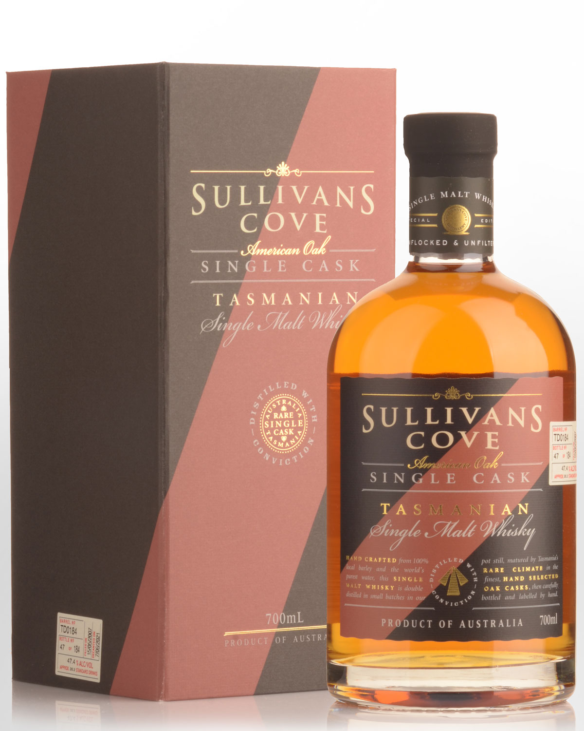 Sullivans Cove Single Cask TD0184 American Oak Second Fill Single Malt Australian Whisky (700ml)