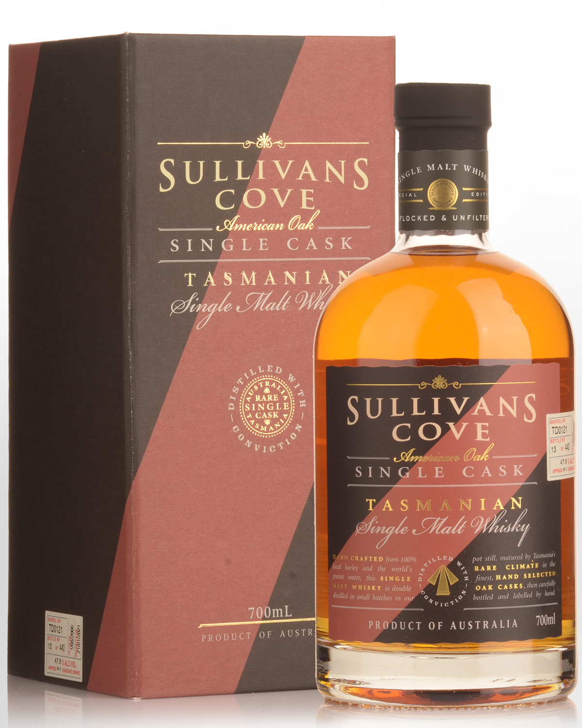 Sullivans Cove Single Cask TD0121 American Oak Second Fill Single Malt Australian Whisky (700ml)