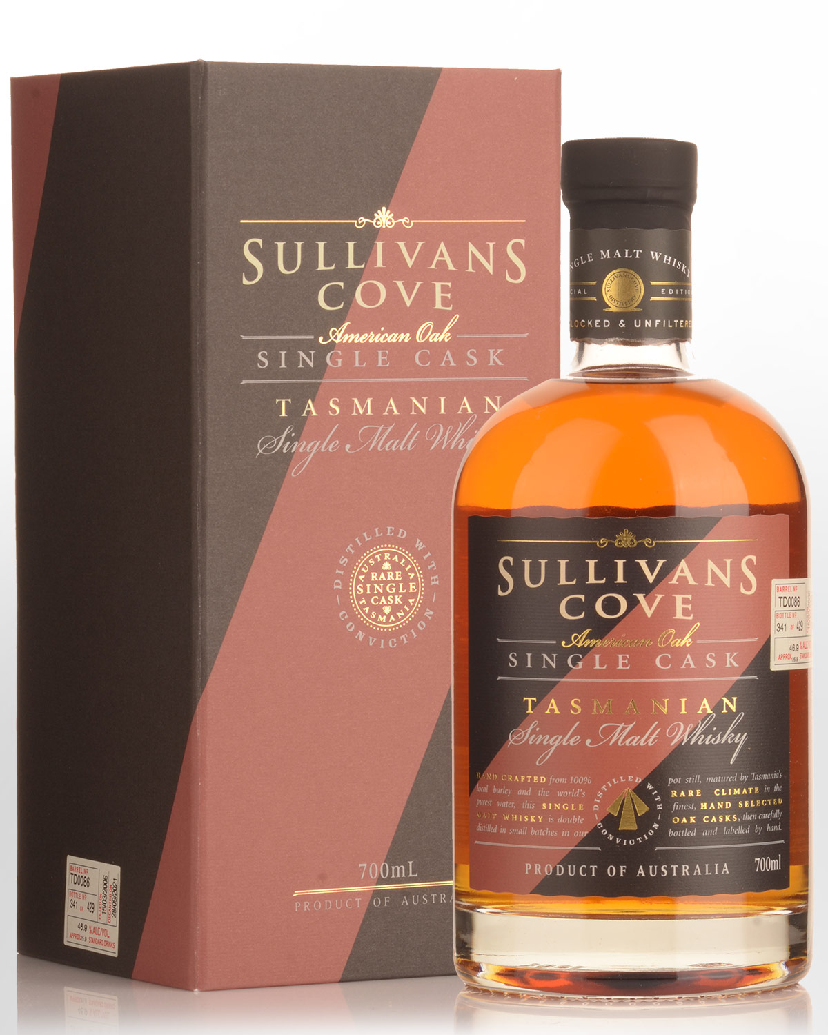 Sullivans Cove Single Cask TD0086 American Oak Second Fill Single Malt Australian Whisky (700ml)