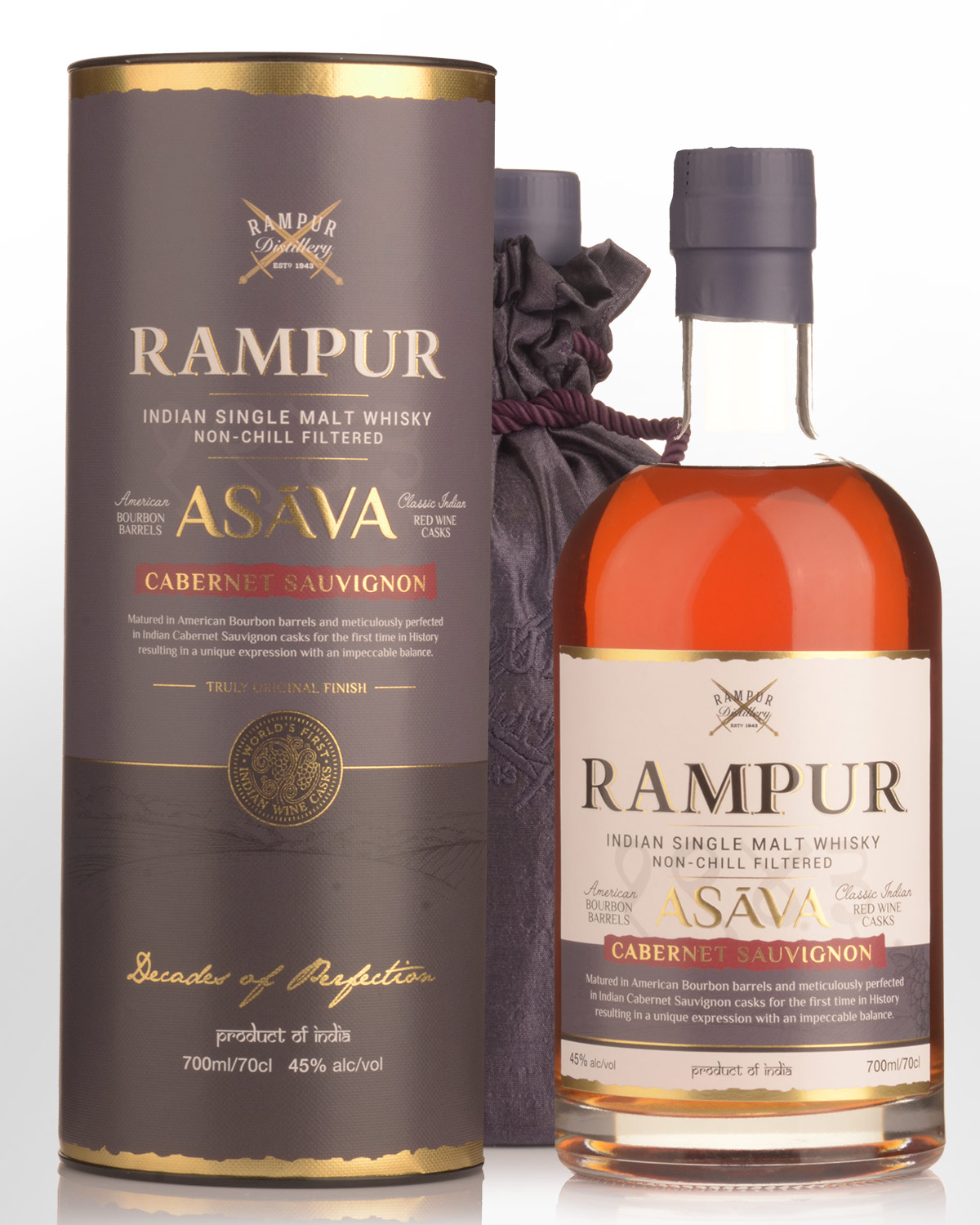 Rampur Asava Cabernet Sauvignon Finish Single Malt Indian Whisky (700ml ...