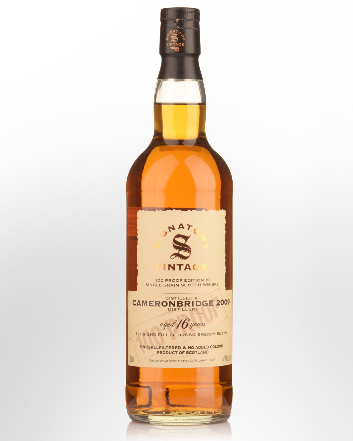 2009 Signatory Vintage Cameronbridge 16 Year Old 100 Proof Edition #3 Single Grain Scotch Whisky (700ml)
