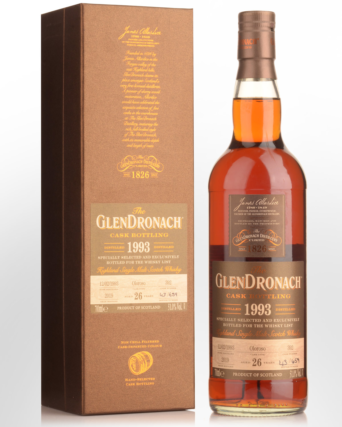 1993 Glendronach Single Cask No. 392 Oloroso Cask Strength 26 Year Old Single Malt Scotch Whisky (700ml)