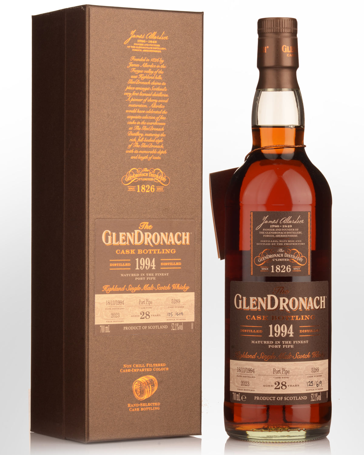 1994 Glendronach Single Cask No.5289 Port Pipe 28 Year Old Cask Strength Single Malt Scotch Whisky (700ml)