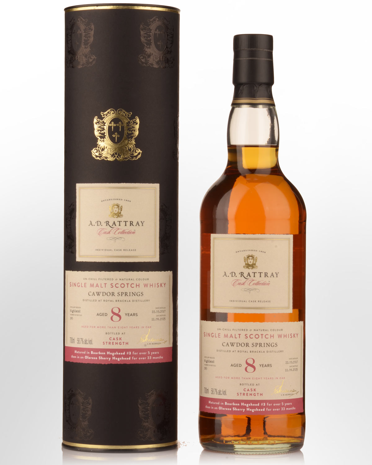 2017 A.D. Rattray Cask Collection Cawdor Springs (Royal Brackla) 8 Year Old Cask Strength Single Malt Scotch Whisky (700ml)