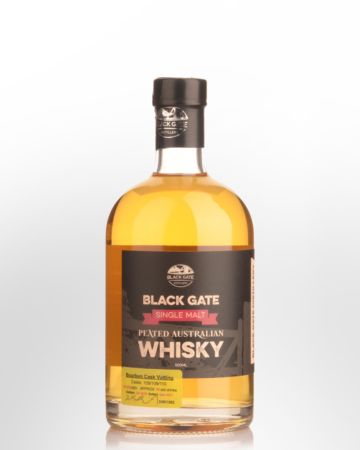 Black Gate Distillery Peated Bourbon Cask Vatting Single Malt Australian Whisky (500ml)