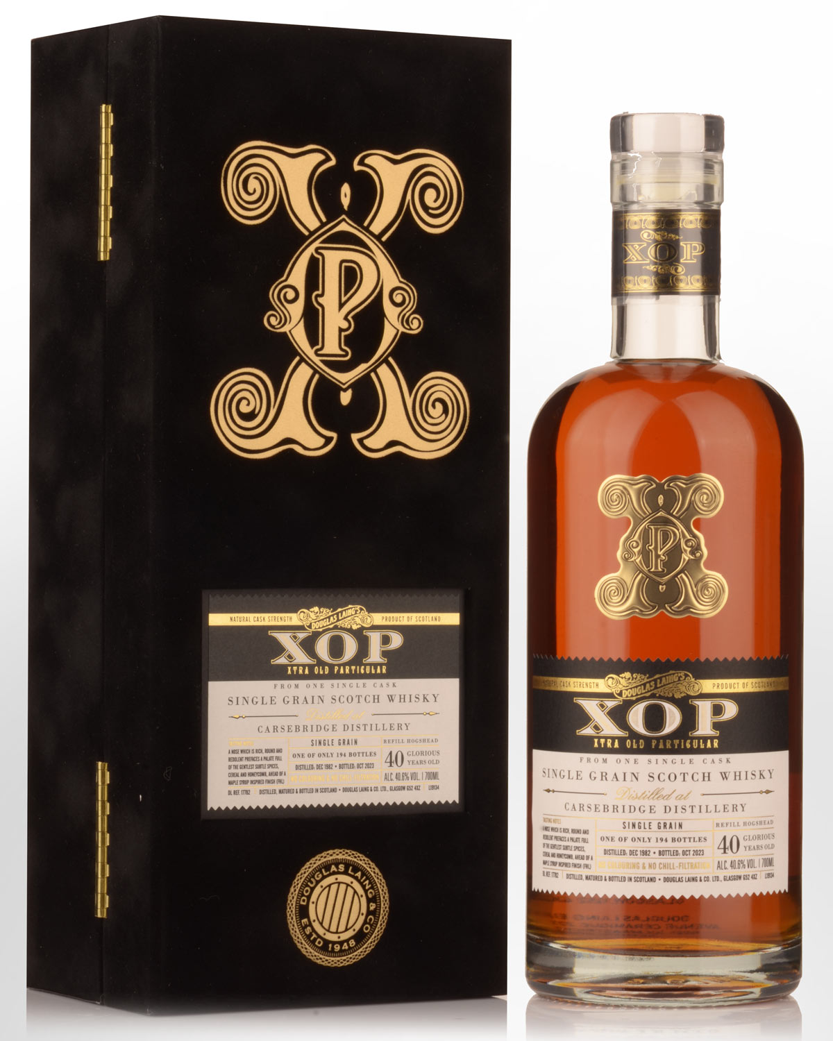 1982 Douglas Laing & Co. XOP Xtra Old Particular Carsebridge 40 Year Old Single Cask Limited Release Cask Strength Single Grain Scotch Whisky (700ml)