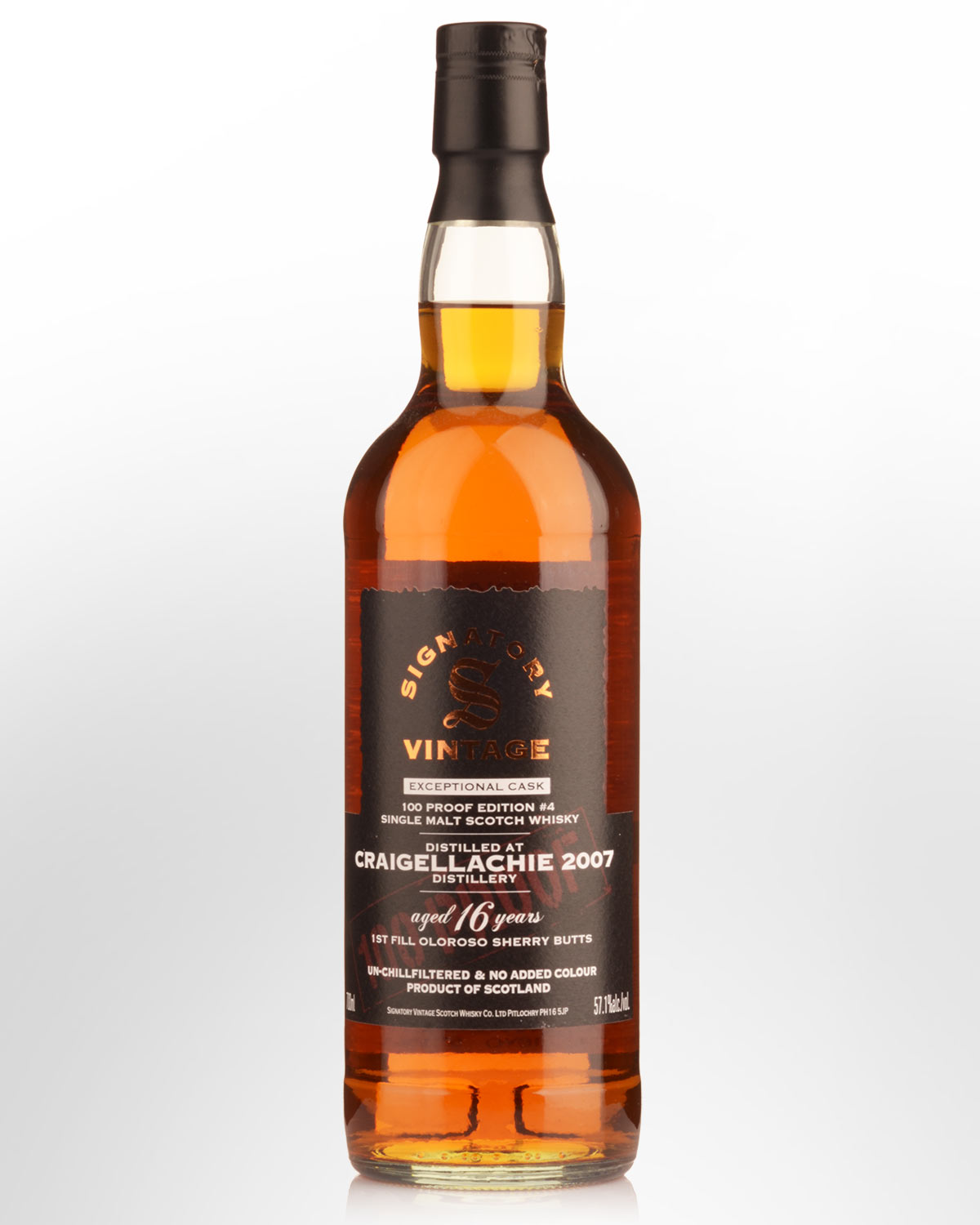 2007 Signatory Vintage Craigellachie 16 Year Old 100 Proof Edition #4 Exceptional Cask Single Malt Scotch Whisky (700ml)