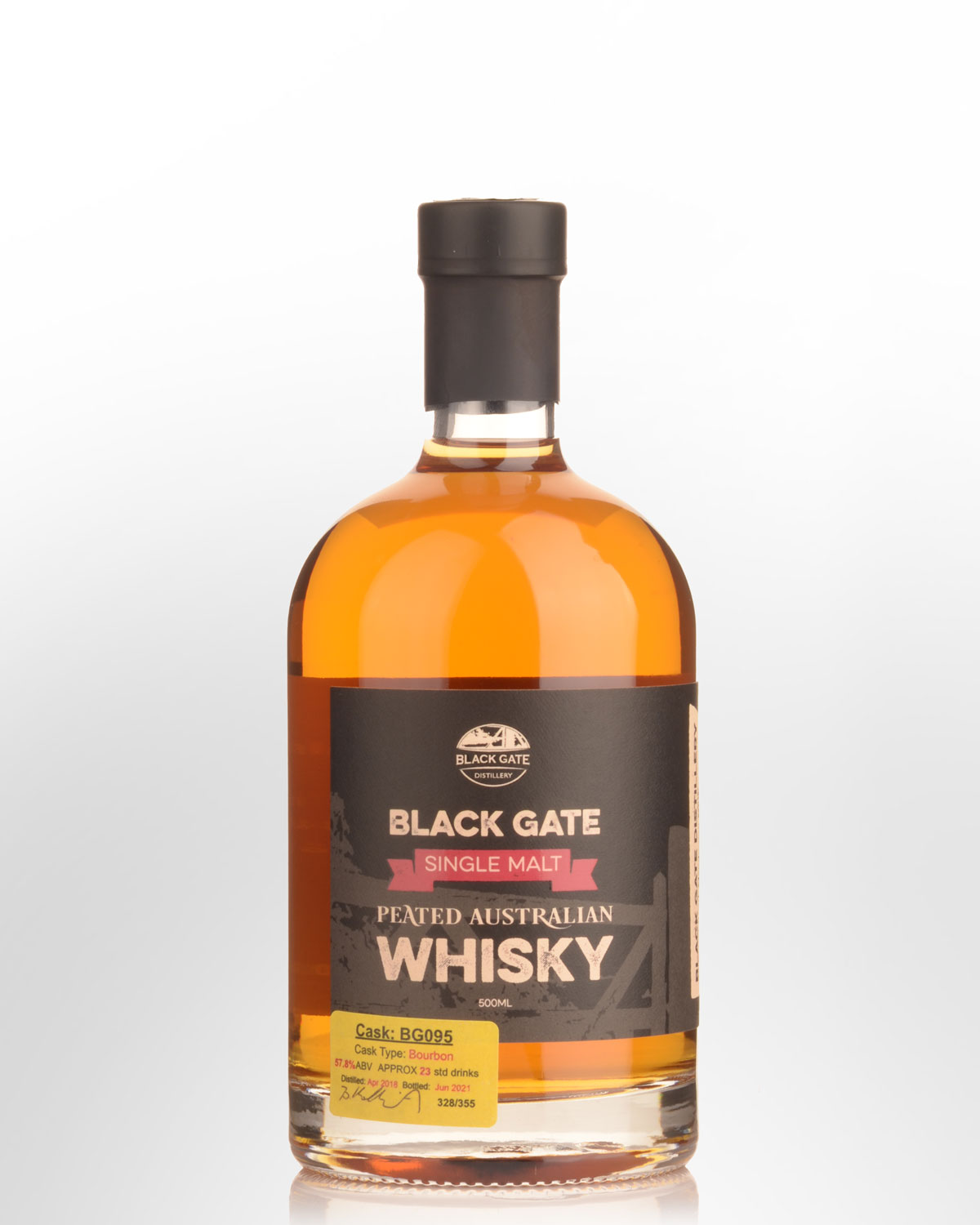 Black Gate Distillery Peated Bourbon Cask #BG095 Single Malt Australian Whisky (500ml)