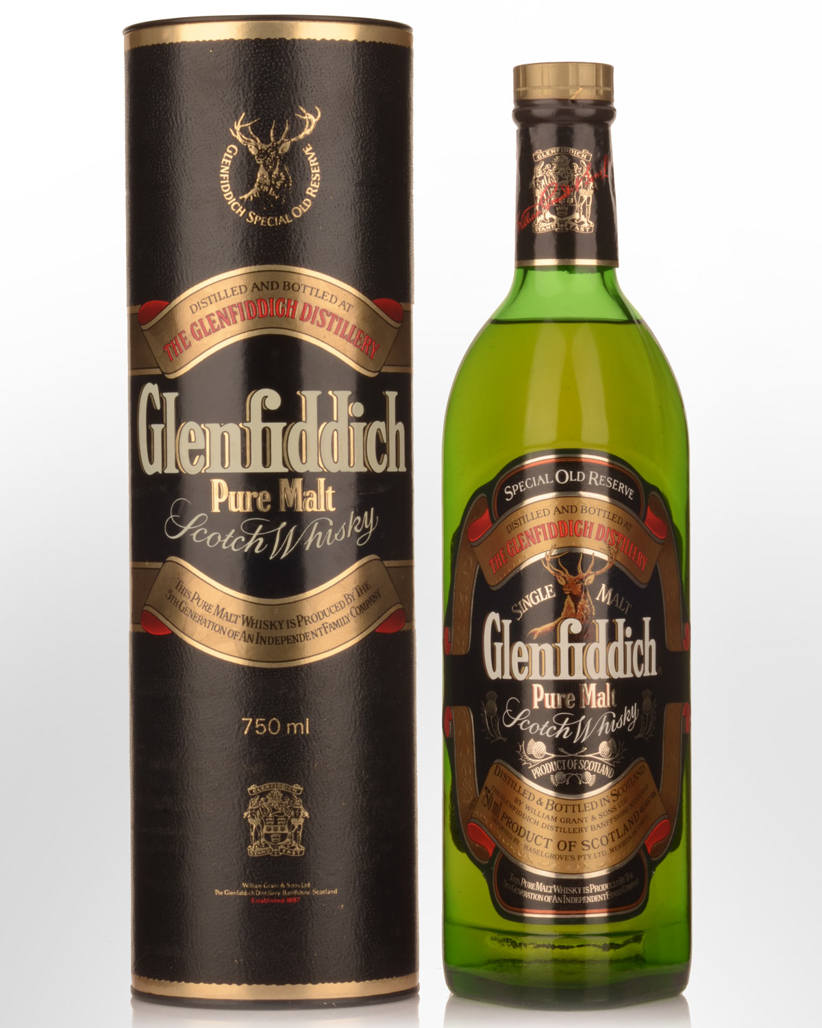 Glenfiddich Special Old Reserve Pure Malt Scotch Whisky (750ml) - 1980s Bottling - Cardboard Tube